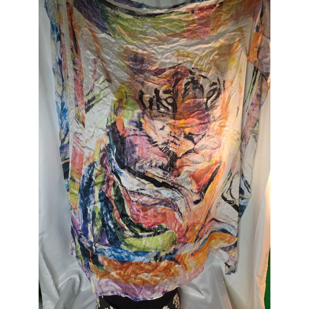 S126.  Light Weight Cotton Scarf with Abstract Tiger Image